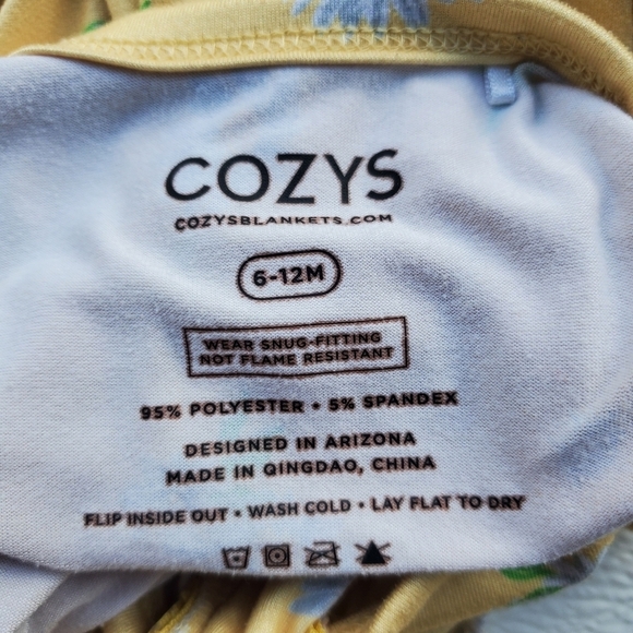 Cozy's One-piece Footless Sleeper Pajama Yellow Flowers Baby Girls 6-12 Months - Picture 3 of 3